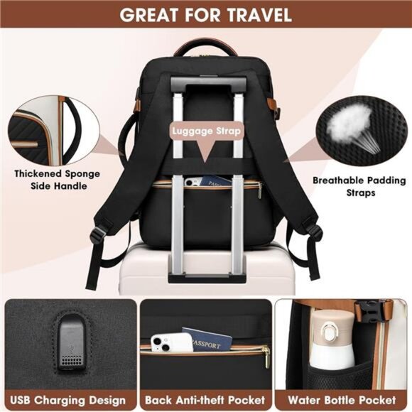 Large Carry On Travel Backpack: Flight Approved 40L Waterproof TSA Personal